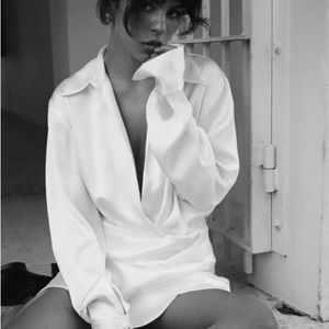 ZARA Short Satin Effect Dress, white, medium